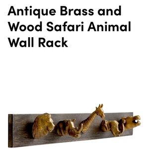 Antique Brass and Wood Safari Animal Wall Rack (set of 2)